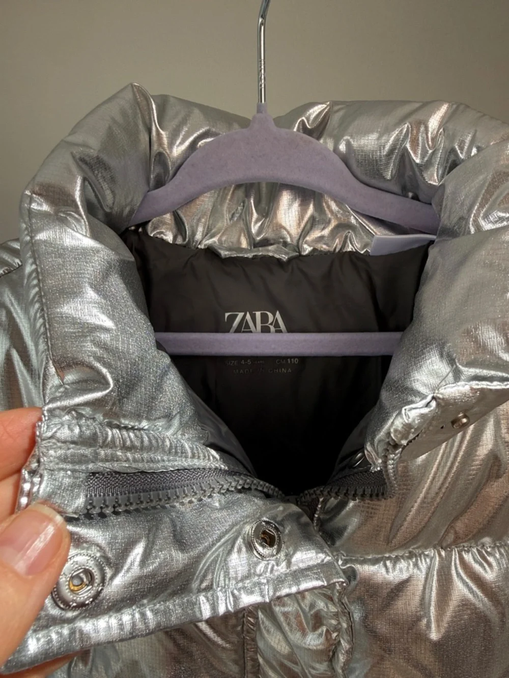 Zara Metallic Silver Kids Puffer Jacket